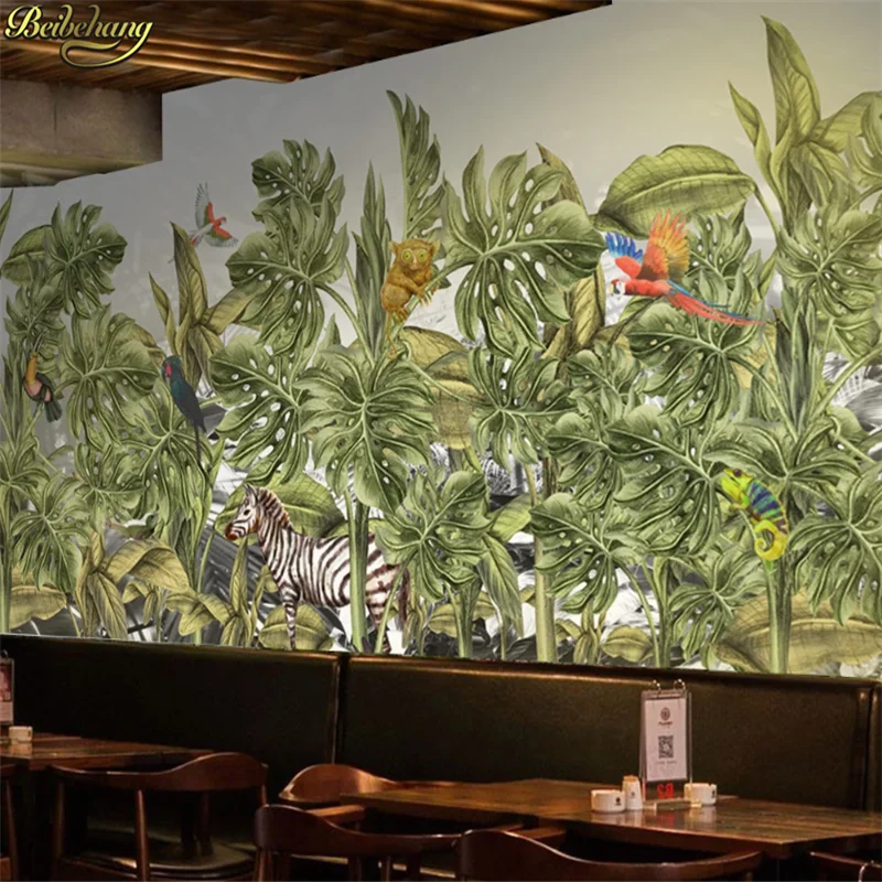 beibehang El boyalı tropikal yağmur ormanı bitkiler çiçekler kuşlar hayvanlar orman arka plan duvar özel 3d duvar kağıdı duvar