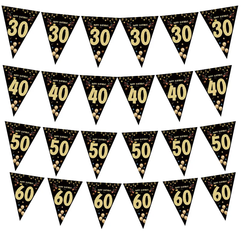 30 40 50 60 Yıl Mutlu Doğum Günü Afiş Flama Parti Arka Planında Dekorasyon Yetişkin Doğum Günü Anniversaire 40age Siyah Bayraklar