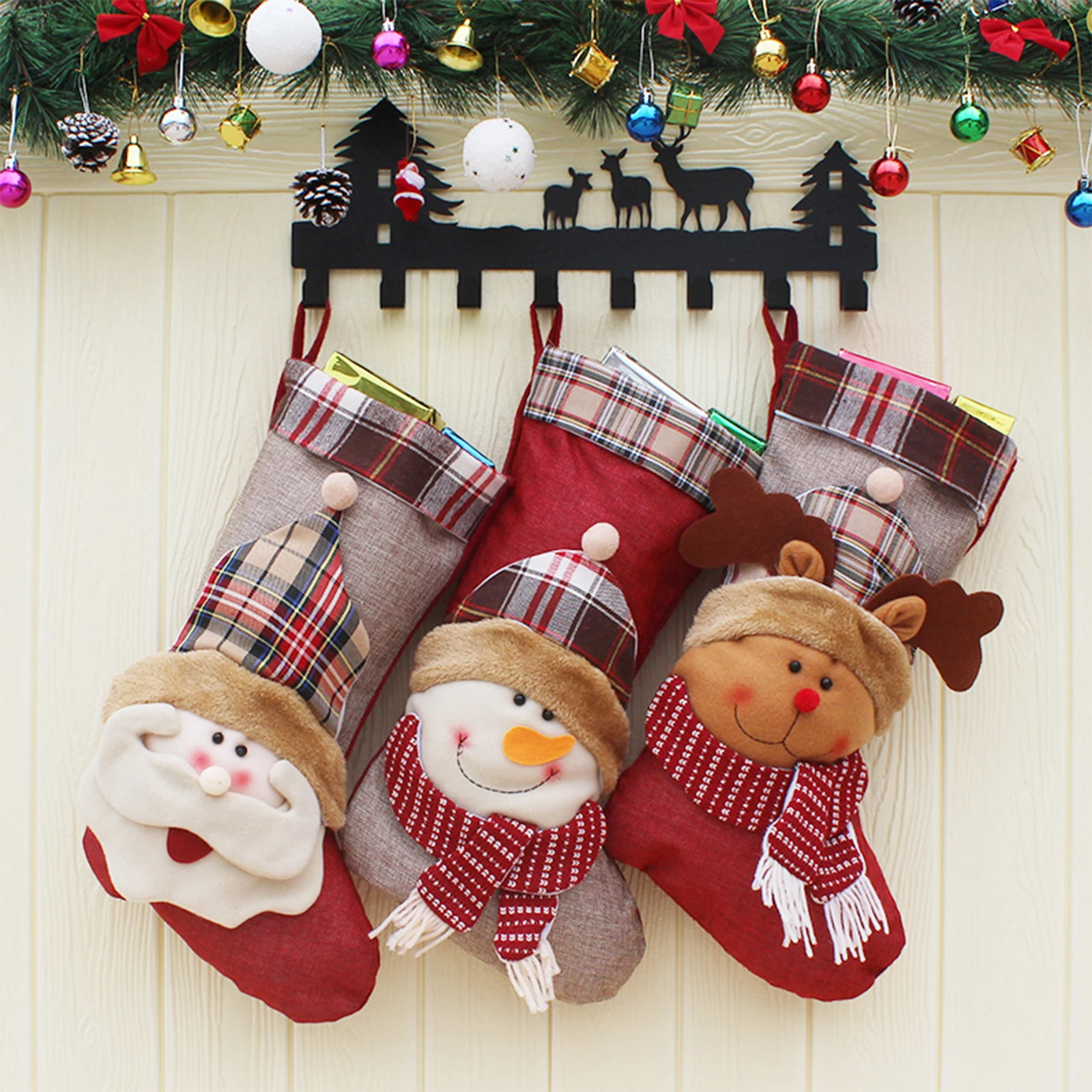 Noel Çorap askı süsleri Yaratıcı Ekose Geyik / Kardan Adam / Noel Baba Şeker Aperatif hediye çantası Festivali Dekoratif Sahne