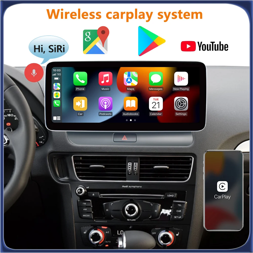 Qualcomm Android 12 Audi Q5 8R 2009-2016 CarPlay Araba Radyo GPS Navigasyon Otomatik Stereo Multimedya Oynatıcı BT IPS Dokunmatik Ekran