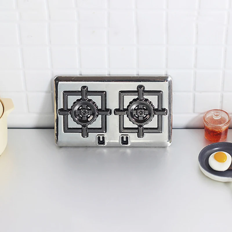 Minyatür gıda oyunu ev sahne bebek evi aksesuarları modeli mutfak simülasyon mini gaz çift soba Metal Soba