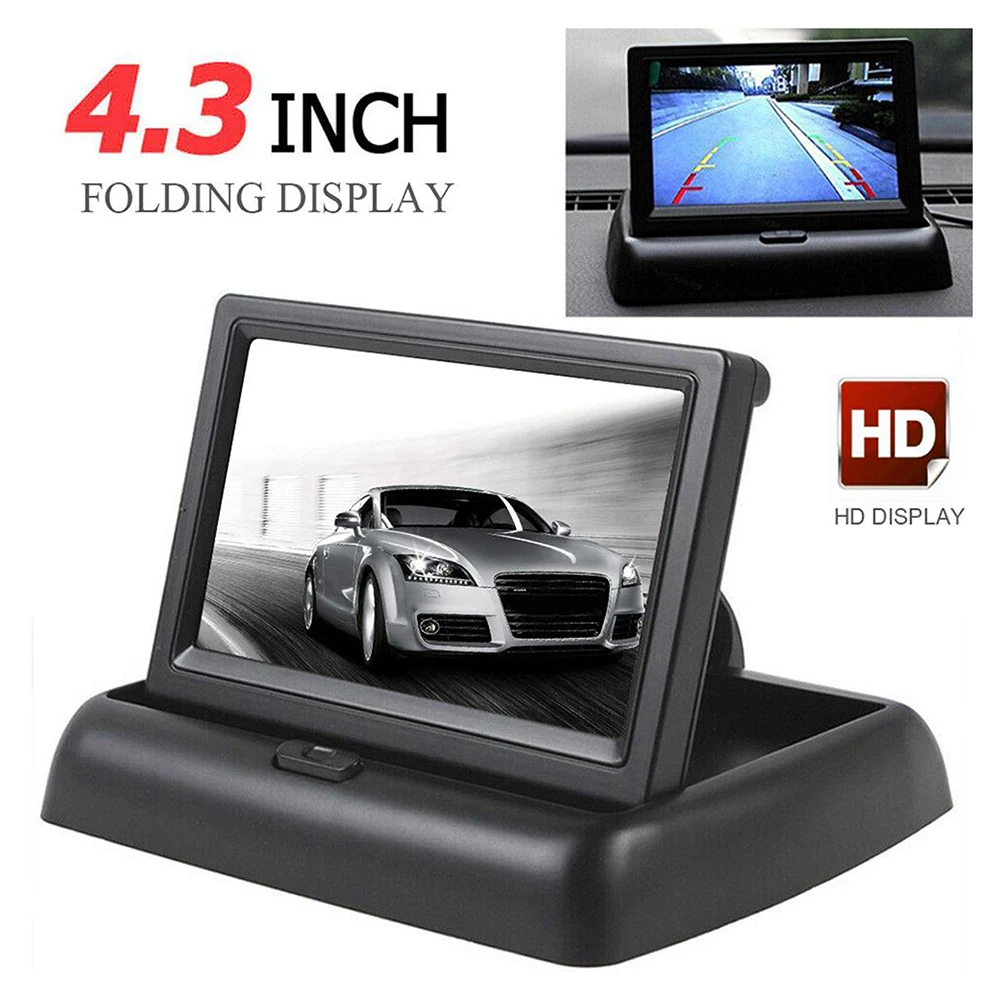Katlanabilir Araba park monitörü 4.3 İnç TFT LCD Ekran HD Araba Ekran Monitör 2 kanallı Video Girişi Gece Görüş 8 LED Kamera