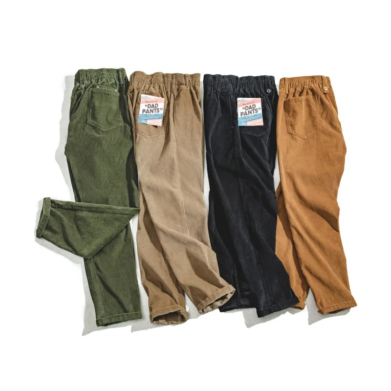 Maden Vintage Kahverengi Kadife Pantolon Erkekler Katı Harajuku Düz Pantolon Kargo Retro Casual Streetwear Pantolon Safari Dipleri