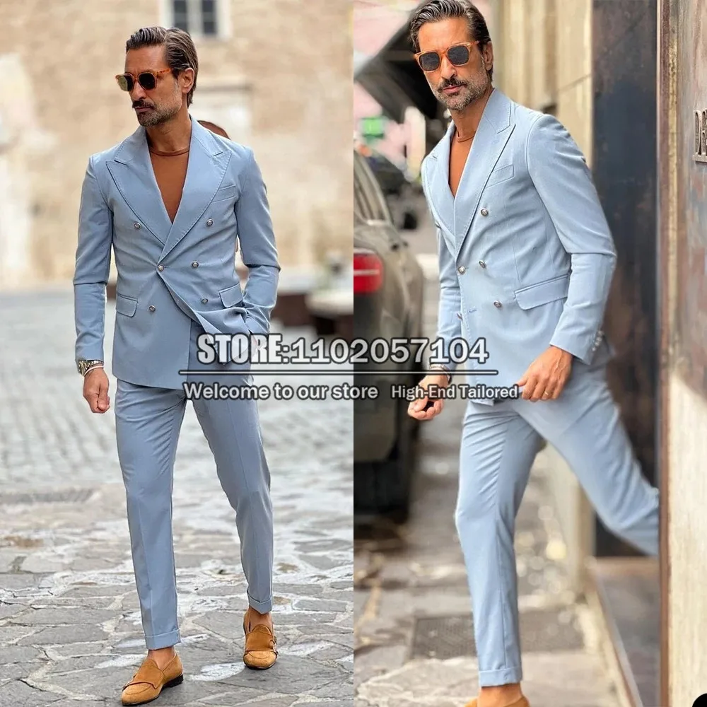 Gri Erkek Takım Elbise Slim Fit Kruvaze pantolon ceket Tasarım Son 2 Adet Resmi Düğün Smokin Sigara İş Blazer Setleri 2022
