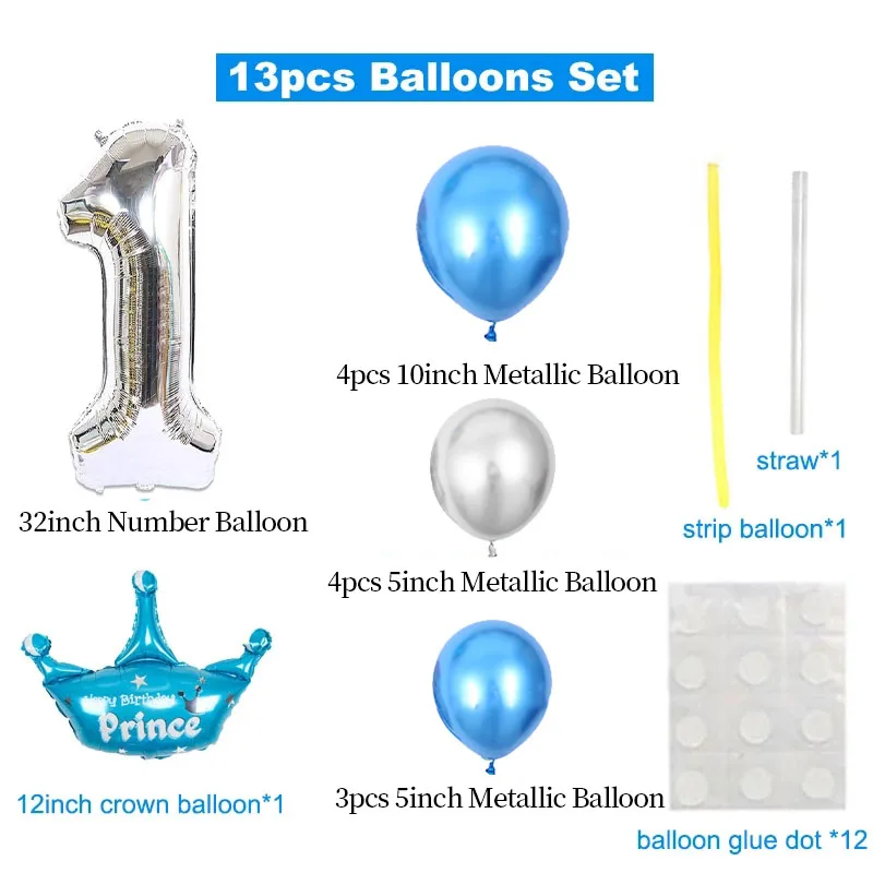 Gümüş Mavi 32 inç Numarası Taç Folyo Sütun Balonlar Mutlu Doğum Günü Partisi Süslemeleri Çocuklar Erkek Bebek 1 2 3 4 5 6 7 8 9 Yaşında