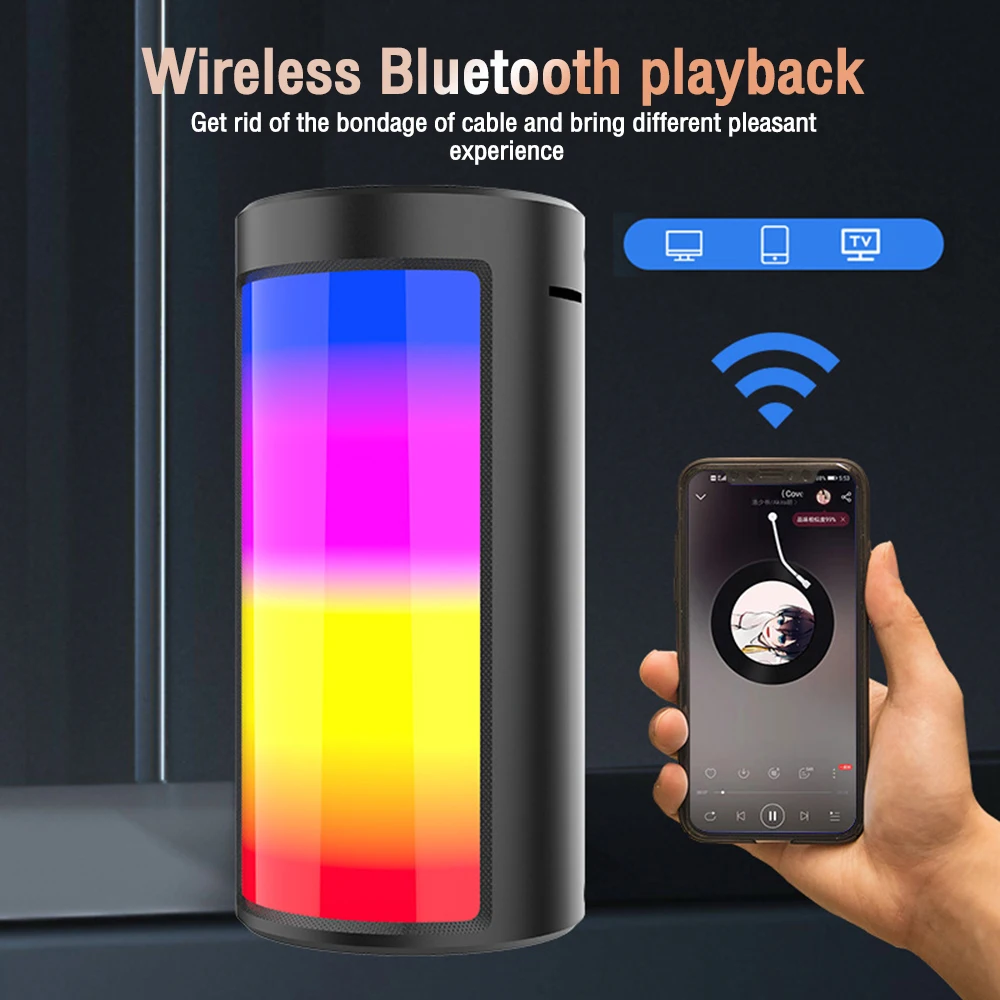 Renkli ışık kablosuz açık taşınabilir LED bluetooth hoparlör Subwoofer taşınabilir kart Fm hoparlör müzik çalar kordon ile