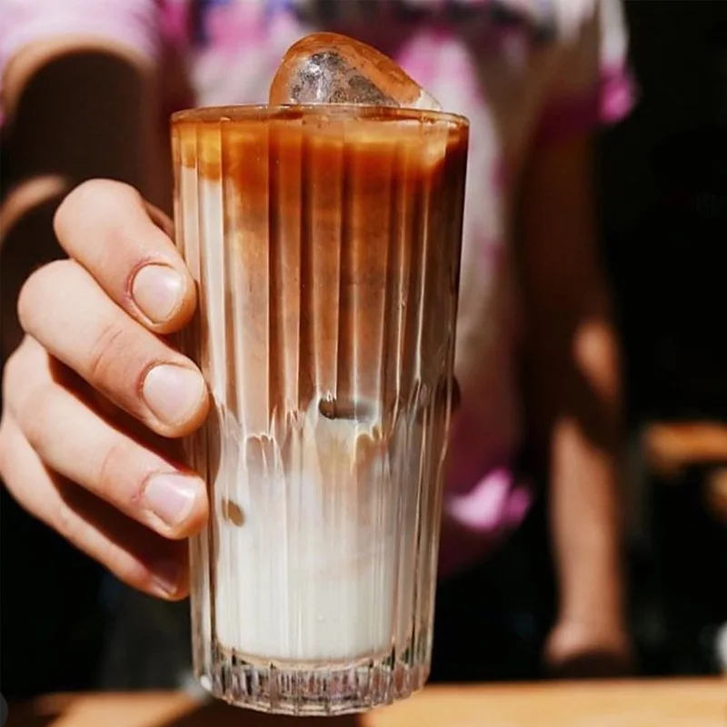 Ins Tarzı Cafe Amerikan Latte Buzlu Kahve Fincanı Klasik Retro Ev Içme Şarap Kokteyl Çay Çizgili Cam Bardak