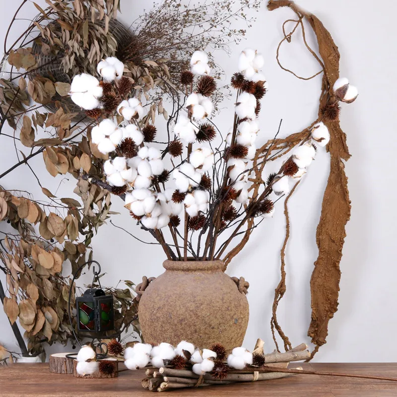 Doğal Kurutulmuş Pamuk Çiçekler Beyaz yapay çiçek Şube Ev Süsleme Düğün Gelin Tutun Buket Noel Parti Malzemeleri