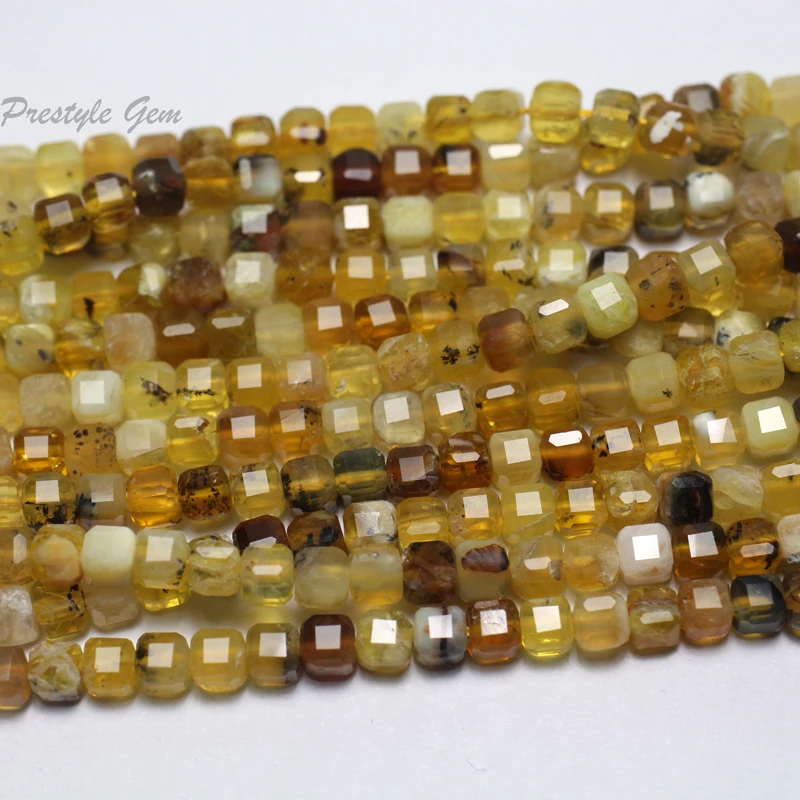 Meihan Toptan Doğal 4mm Sarı Opal Faceted Küp dağınık boncuklar takı yapımı için DIY hediye