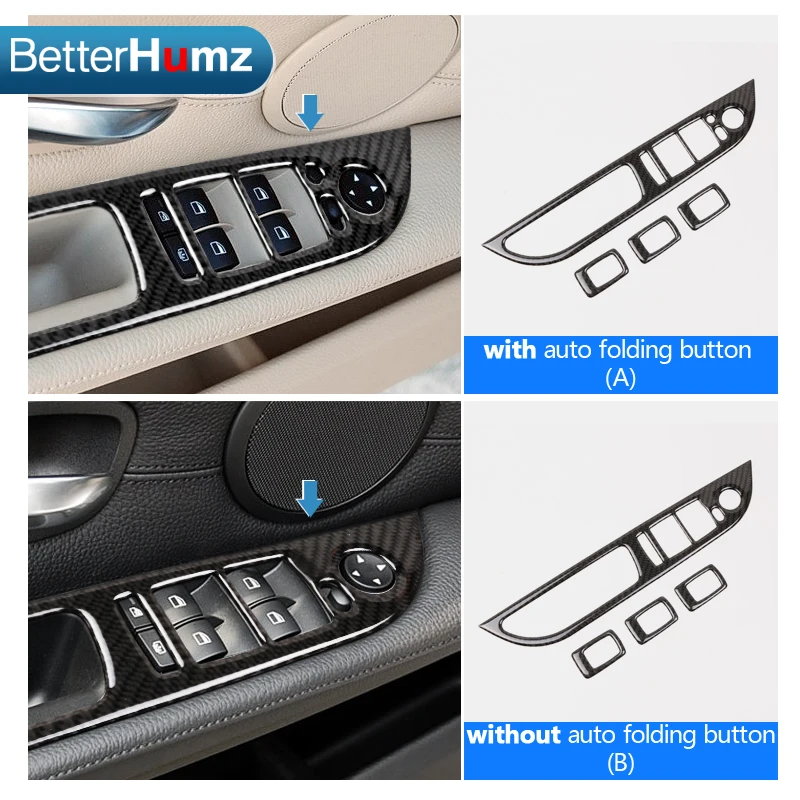 BMW için E60 Karbon Fiber Pencere Kaldırıcı Kontrol Çerçevesi Pencere Anahtarı Dekor Kol Dayama Paneli Trim Araba İç 5 Serisi Aksesuarları