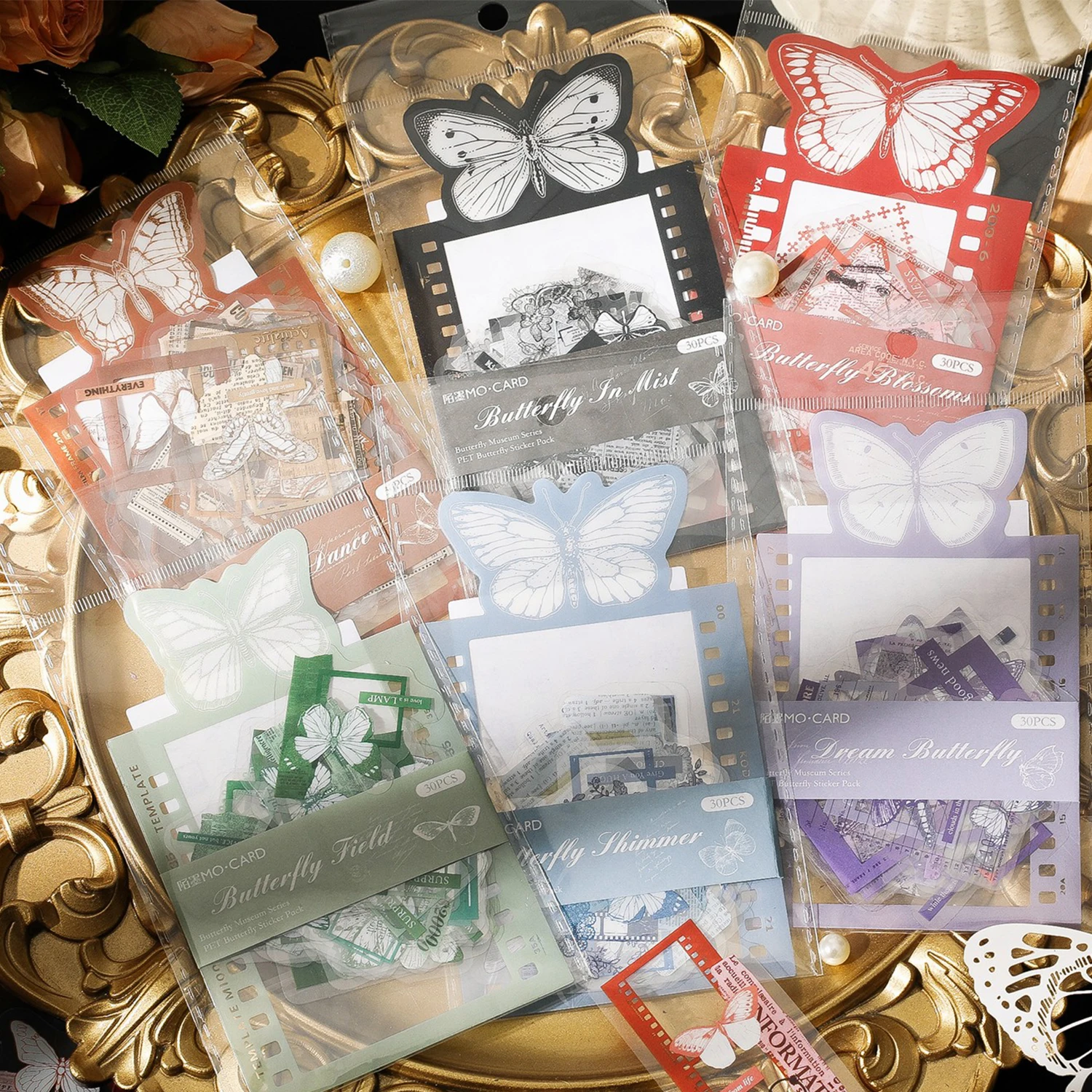 30 Adet Şeffaf Kelebek şerit etiket Vintage Fotoğraf Çerçevesi Dekoratif Çıkartmalar Scrapbooking Günlüğü Planlayıcısı Kart Yapımı
