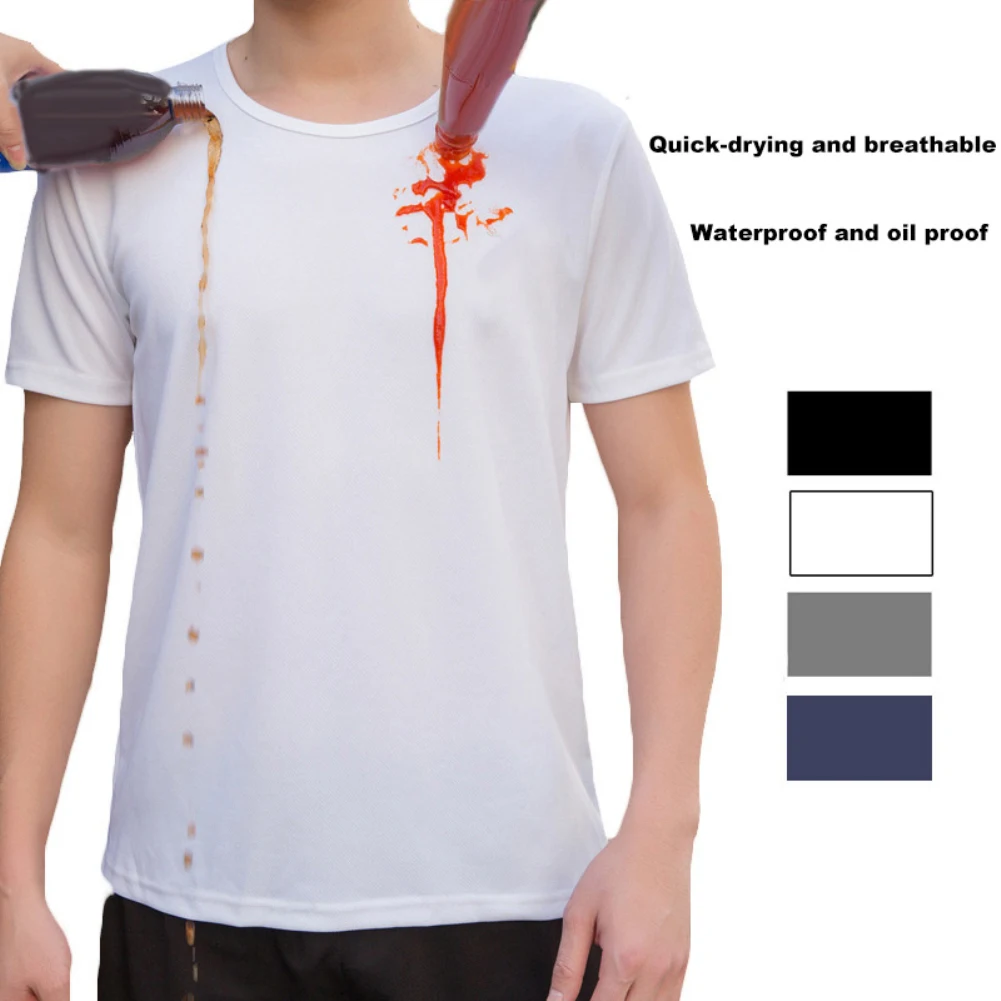 Erkek T Shirt Anti-Kirli Su Geçirmez Düz Renk Erkek T Shirt O Boyun Kısa Kollu Hızlı Kuru Üst Erkek Tişörtleri M-5XL Streetwear