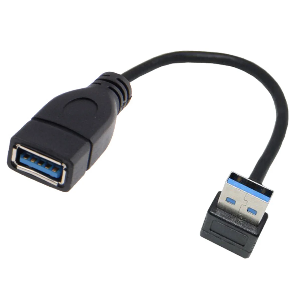 Cablecc USB 3.0 Tip-A Erkek USB 3.0 Tip-A Dişi Uzatma Kablosu 20cm 5Gbps 90 Derece