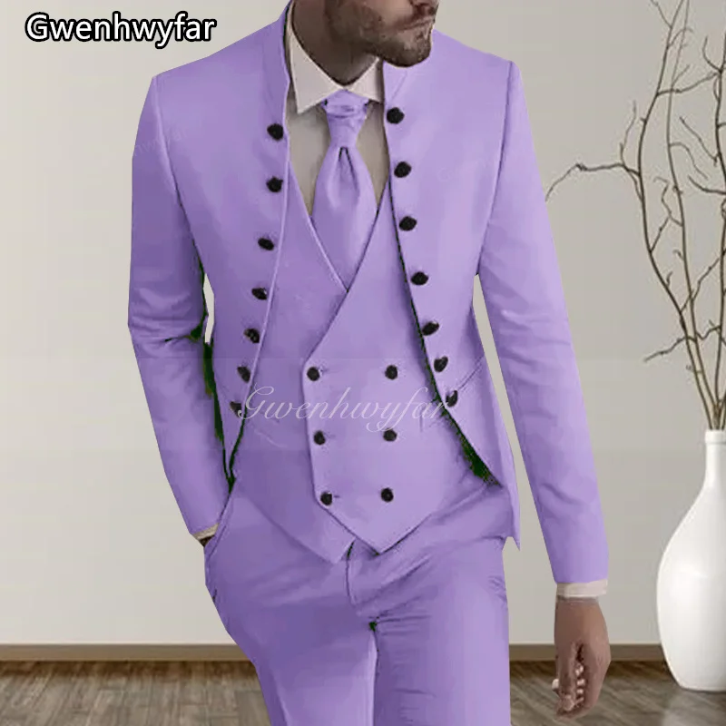 Gwenhwyar 2023 Lüks Son Tasarım Şeftali erkek Klasik Damat düğün elbisesi İnce Taino erkek Takım Elbise (Ceket + Pantolon + Yelek)