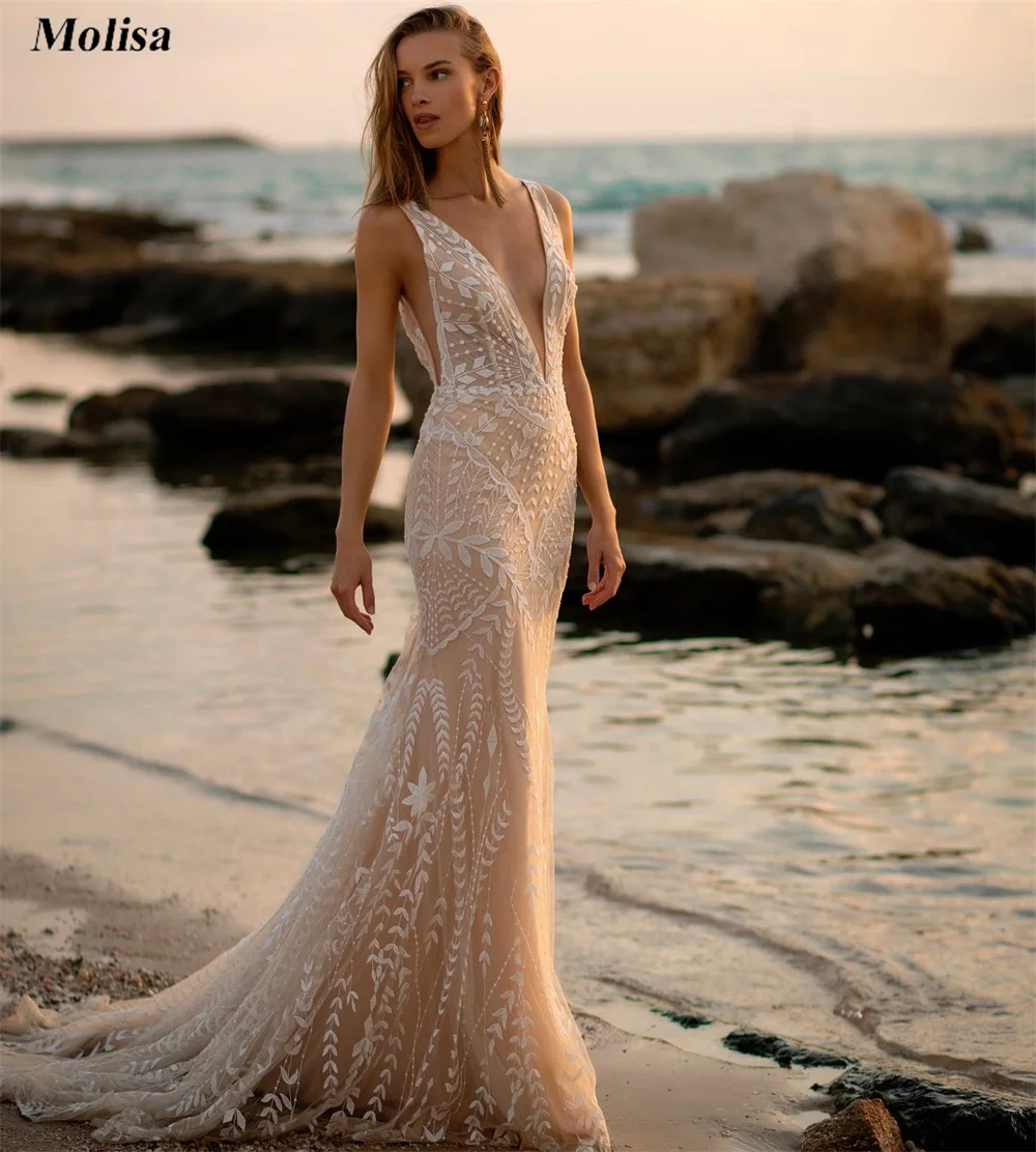 Boho düğün elbisesi Plaj Custom Made Dantel Bohemian Kolsuz Gelin Elbiseler Kadınlar için 2022 Ücretsiz Kargo Ülke gelin kıyafeti