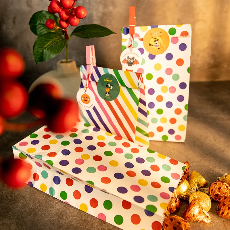 61 adet Set Mutlu Cadılar Bayramı Kağıt hediye çantası Trick or Treat Favor Şeker Çantası Çocuk Çocuklar Ambalaj Ambalaj Çıkartmalar Etiketleri