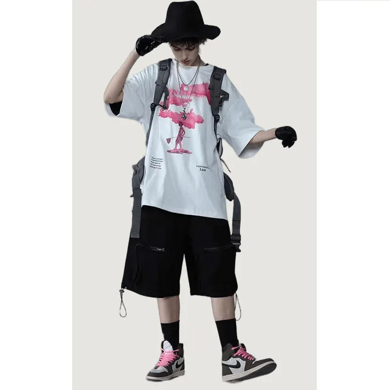 CHICVOY Streetwear Erkekler Y2K Harajuku Kadın Tshirt Pembe Bulut HipHop T Shirt Yaz Kısa Kollu Pamuklu Casual Tops Tees Hip Hop