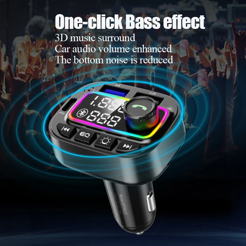 Bluetooth 5.0 FM Verici Handsfree Araç MP3 Çalar QC3. 0 PD24W çift USB Hızlı Şarj Renkli ortam ışığı Araba Aksesuarları