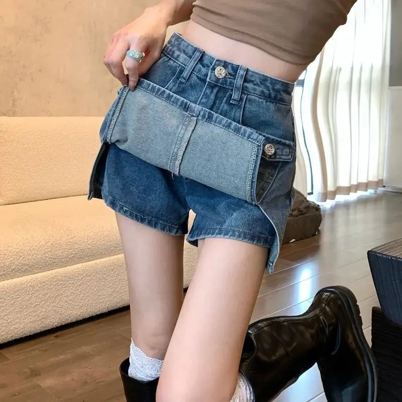 Büyük boy İnce Kot Şort Etekler Kadın Rahat Yıkama Streetwear Yüksek Bel Mini Kot Pantolon Etek Yeni Yaz Moda Kısa Pantolon Etek