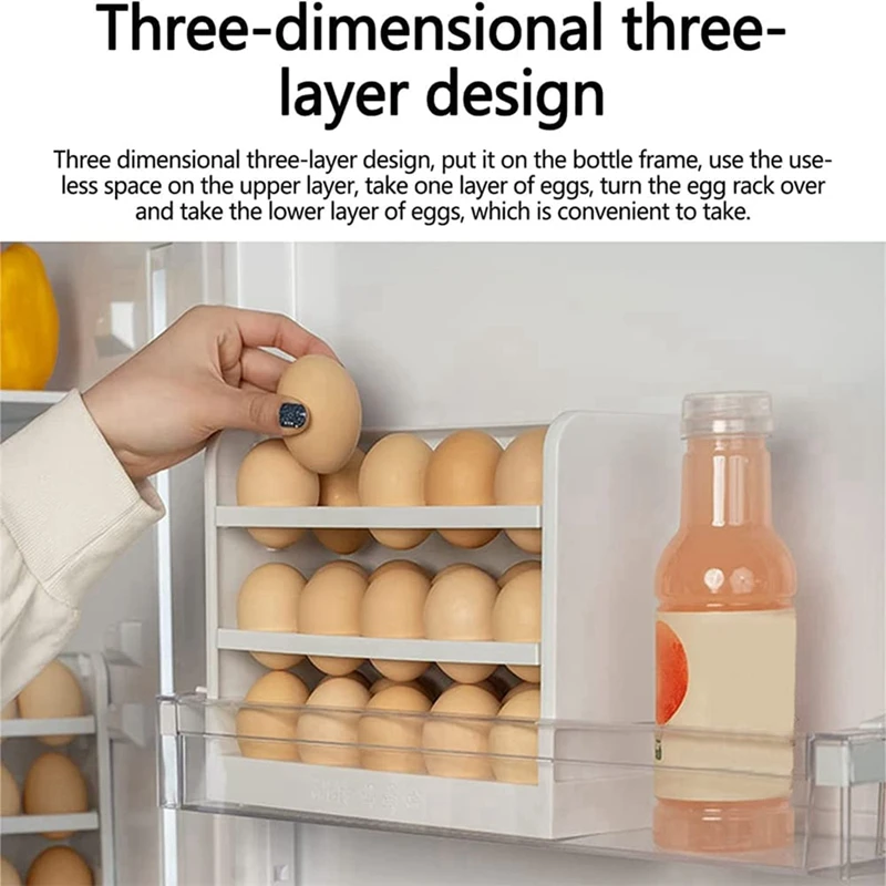 Buzdolabı Kapısı için Buzdolabı Yumurta Tutucusu, 3 Katmanlı Flip Buzdolabı Yumurta Tepsisi Kabı, Buzdolabı için Yumurta Kabı (Beyaz)