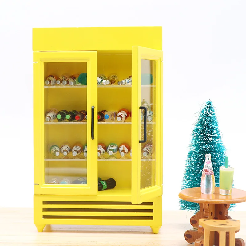 1/12 Ölçekli Minyatür Dollhouse Süpermarket Dondurucu Mini Çift Kapılı Buzdolabı OB11 BJD Bebek Aksesuarları Oyuncak