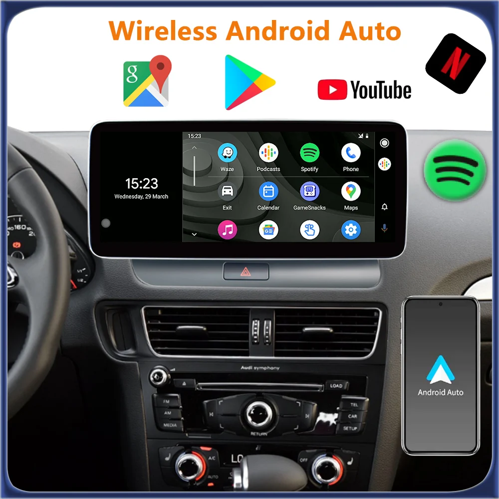 Qualcomm Android 12 Audi Q5 8R 2009-2016 CarPlay Araba Radyo GPS Navigasyon Otomatik Stereo Multimedya Oynatıcı BT IPS Dokunmatik Ekran