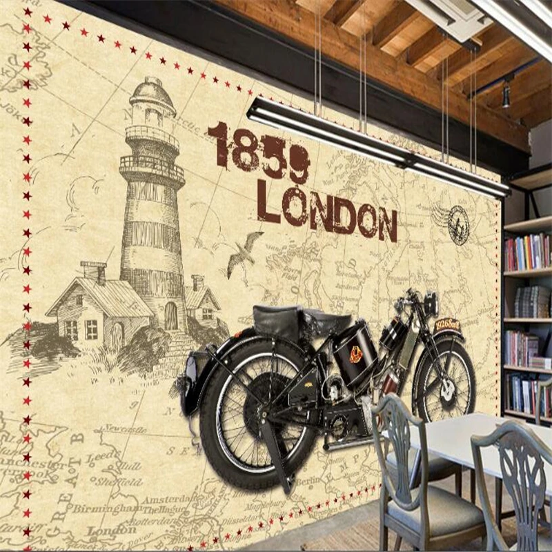 beibehang papier peint duvar 3d Papel de parede özel duvar kağıdı nostaljik motosiklet 3d duvar kağıdı ev dekor duvar