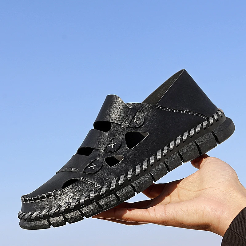 2023 Açık Sandalet Erkekler İçin El Dikişli Rahat Oxford Ayakkabı Yumuşak Deri Eğlence Ayakkabı Üzerinde Kayma Büyük Boy US12