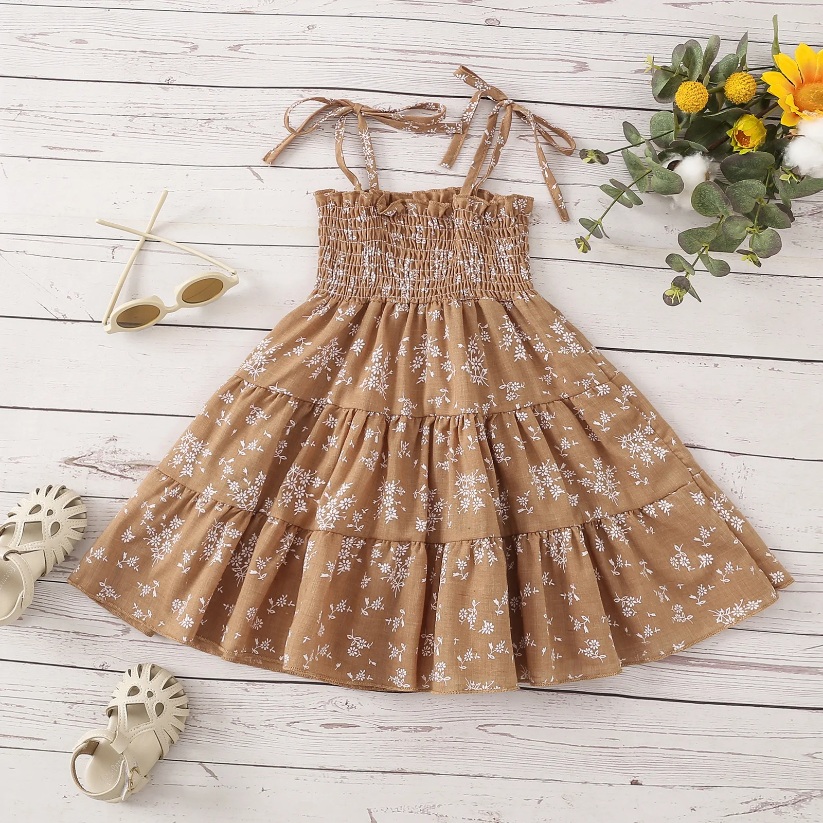 Yenidoğan Bebek Kız yaz giysileri Kolsuz Çiçek Baskı Romper Elbise Kız Elbise Yaz Kıyafet 6~24M