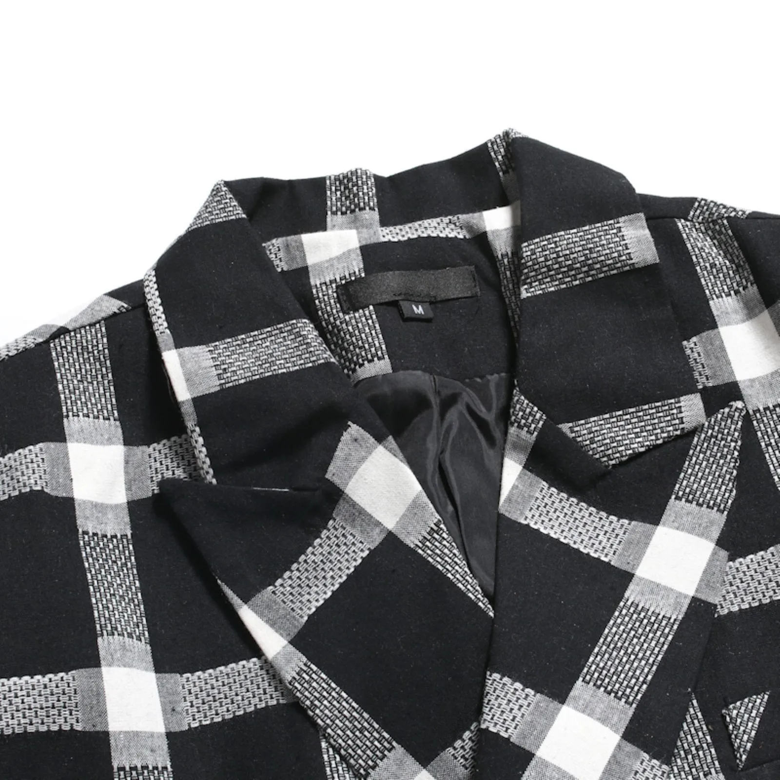 Erkek Sonbahar Ve Kış Takım Elbise Kruvaze Ekose Düğme Yaka Çok Cep Uzun Kollu Blazer Ceket
