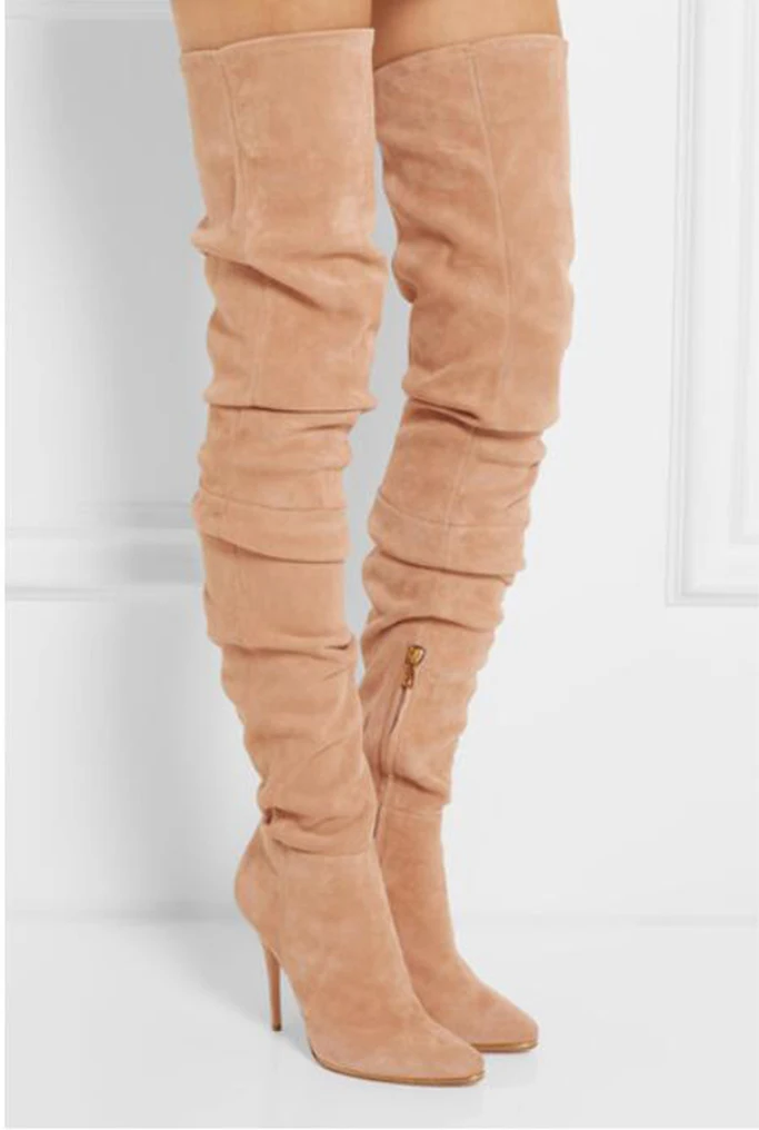 Chaussure Femme 2019 kadın Kış yüksek topuklu ayakkabı Sivri Burun Overknee Kasık Patik Streç Süet Stiletto Uyluk Yüksek Çizmeler
