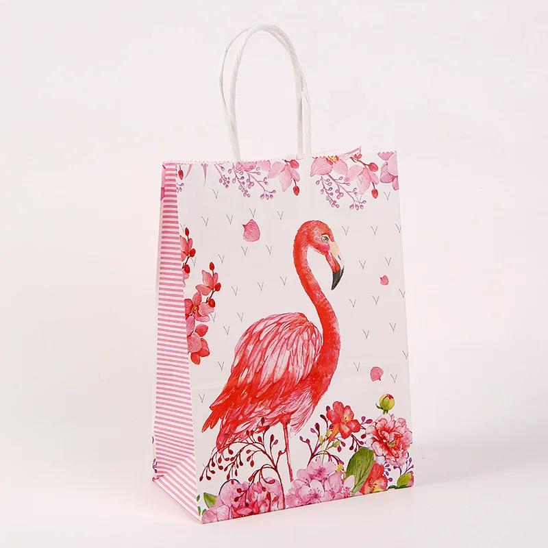 Hawaii Flamingo El Kraft Kağıt Torba Yaz Hediye Paketleme Çantası Mutlu Hawaii Luau Aloha Doğum Günü Partisi Dekor Çanta