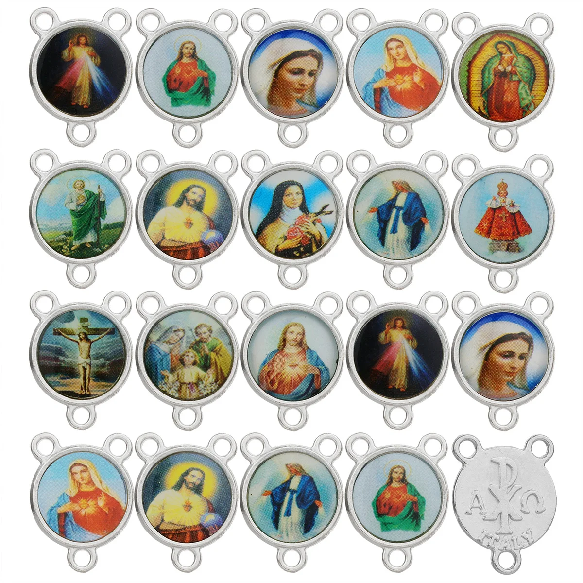 Dıyalo 20 Adet Hıristiyan Ölümsüz Simge Kolye İsa Meryem Madalya Tespih Bağlayıcı Centerpiece Takı DIY için Rastgele Simgesi