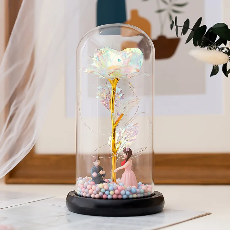 Düğün Dekor LED büyülü Galaxy Gül Ebedi 24K Altın Folyo Çiçek Peri dize ışıkları İle Kubbe sevgililer Günü Hediyesi İçin