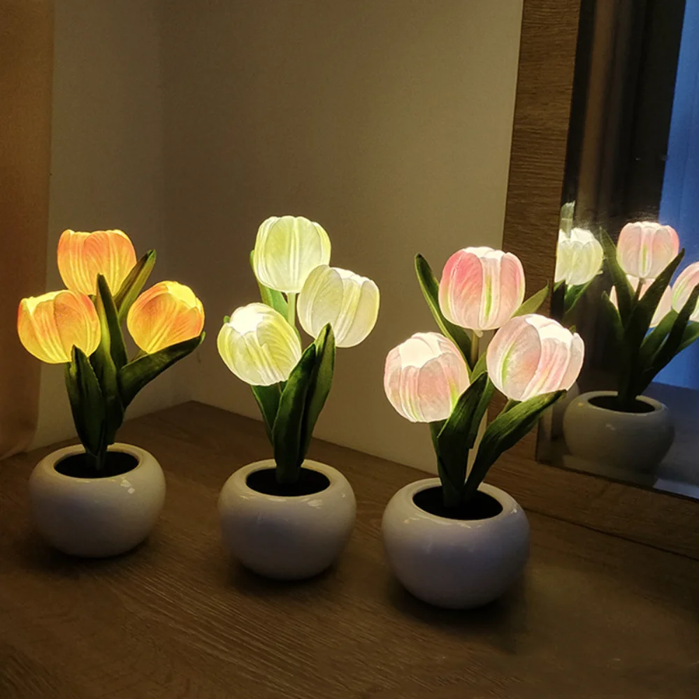 Lale LED Çiçek Masa Lambası Simülasyon Gece Lambası Ev Dekorasyon Atmosfer Lamba Romantik Saksı Hediye Ofis Odası Bar Cafe