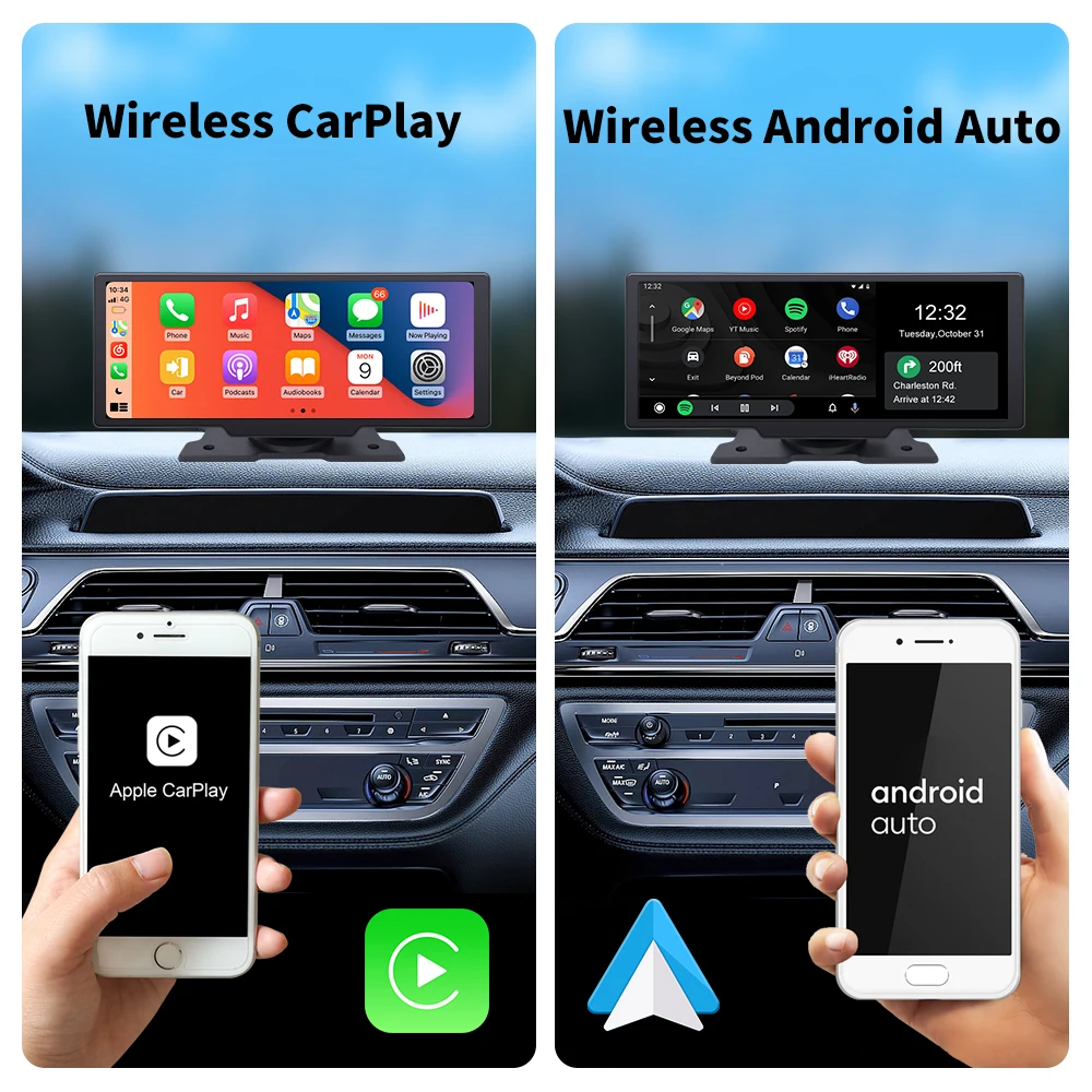 EKIY Araba Multimedya Oynatıcı Apple Carplay monitör Bluetooth Android Otomatik Pano Çift Kameralar Kayıt Dashcam GPS Navigasyon