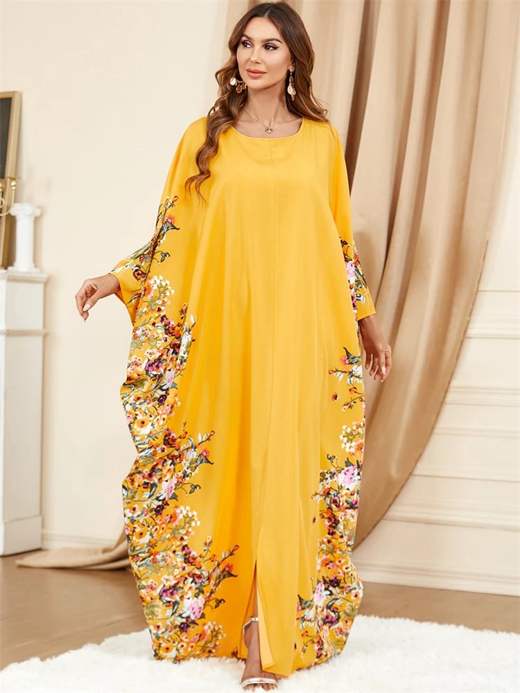 Sarı Ramazan Eid Mubarak Kaftan Dubai Abaya Pakistan Türkiye İslam Müslüman Uzun Maxi Elbise Kadınlar Robe Femme Musulmane Kaftan