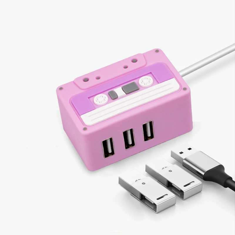 Sevimli Pembe bant Şekli USB 2.0 Hub Splitter Genişleme Yuvası, 3 Bağlantı Noktası, Hat uzunluğu 50cm, Kompakt ve Taşınabilir, Sevimli ve Benzersiz