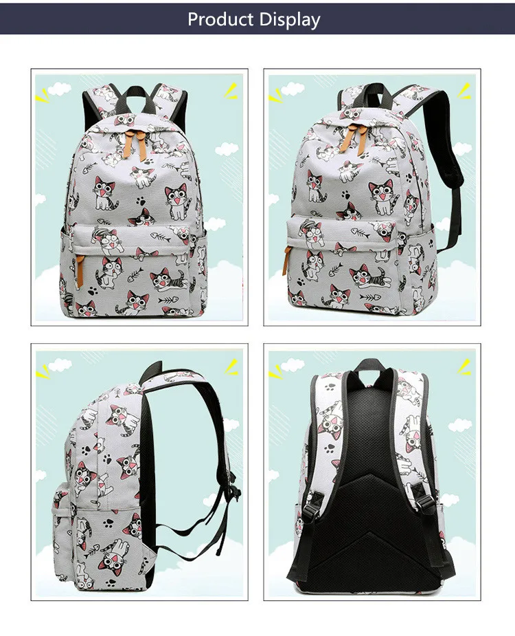 genç kızlar için okul çantaları schoolbag çocuk sırt çantaları sevimli hayvan baskı tuval okul sırt çantası çocuklar kedi çantası paketi