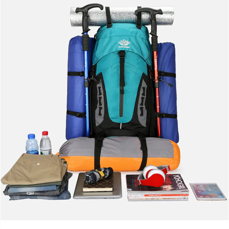 60L Açık Yürüyüş Dağcılık Çantası Büyük Kapasiteli Tırmanma Kamp Seyahat Spor Sırt Çantası Naylon Su Geçirmez Sırt Çantası omuzdan askili çanta