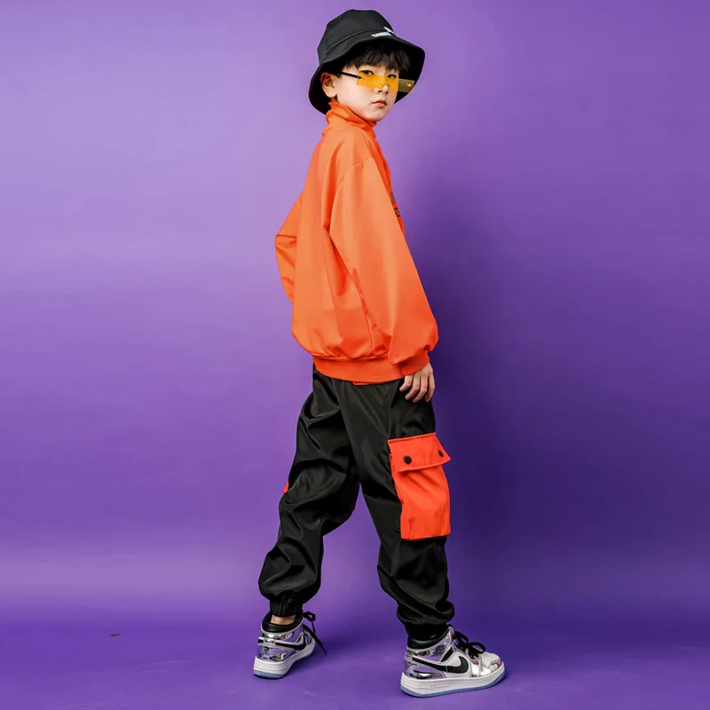 Kız Hip Hop Yüksek Yaka Kazak Erkek Kargo Pantolon Çocuklar Caz fanny Paketi Joggers Giyim Seti Çocuk Sokak Dans Giyim Kostümleri