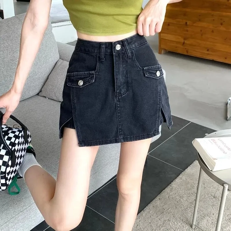Büyük boy İnce Kot Şort Etekler Kadın Rahat Yıkama Streetwear Yüksek Bel Mini Kot Pantolon Etek Yeni Yaz Moda Kısa Pantolon Etek
