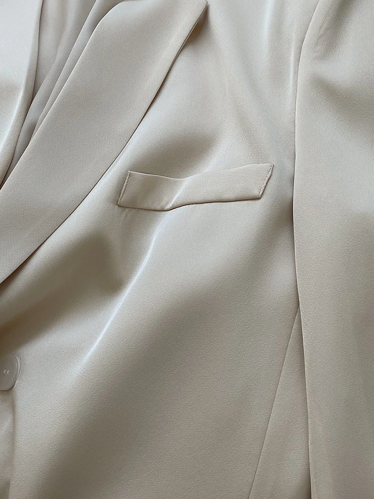 Çentikli Blazer Gevşek İnce Geniş Omuz Kruvaze Düz Renk Ceket Ofis kadın giysisi 2023 Yaz Yeni