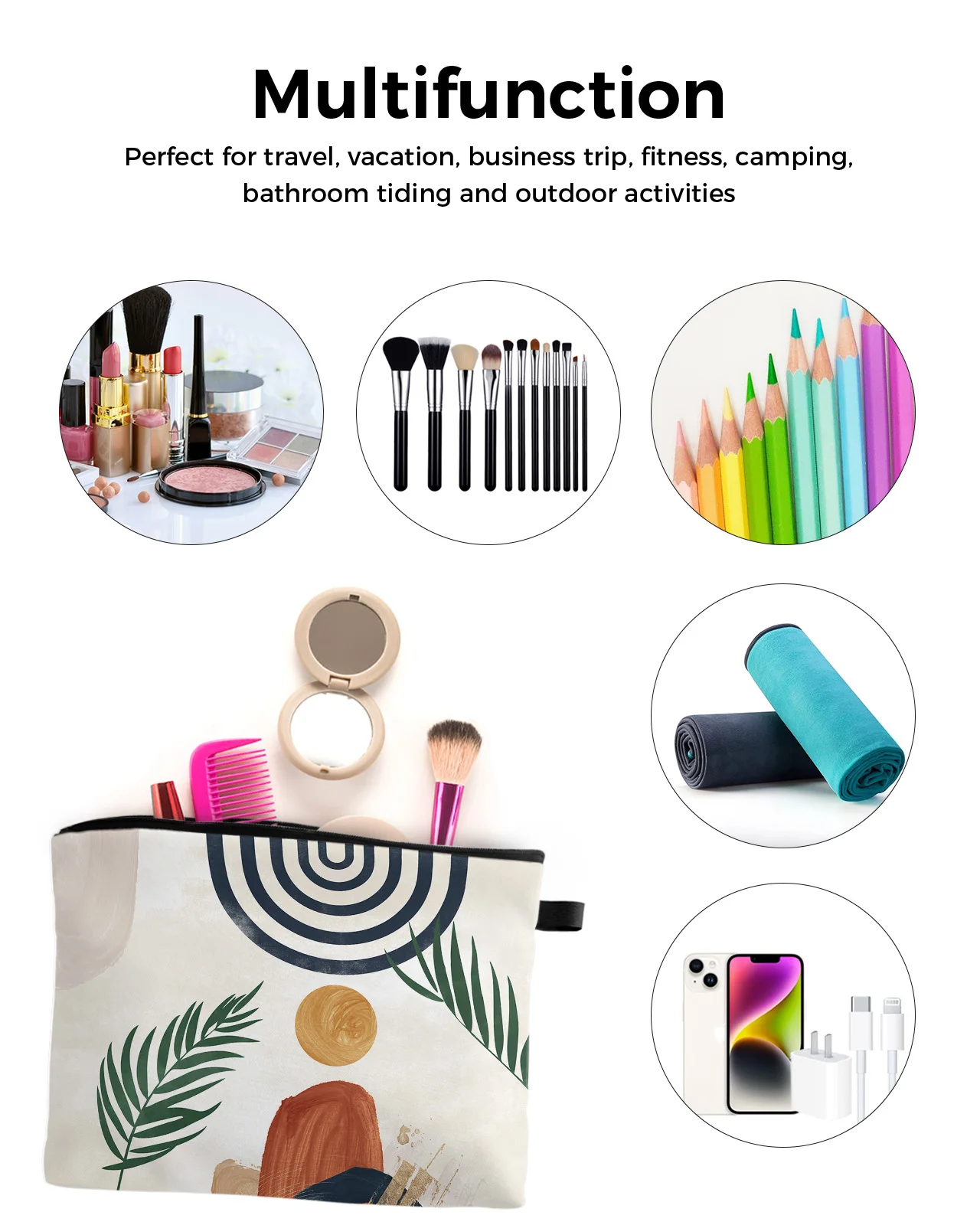 Boho Modern Geometrik Soyutlama Makyaj Çantası Kılıfı Seyahat Essentials Kadınlar Kozmetik Çantaları Tuvalet Organizatör Depolama Kalem Kutusu