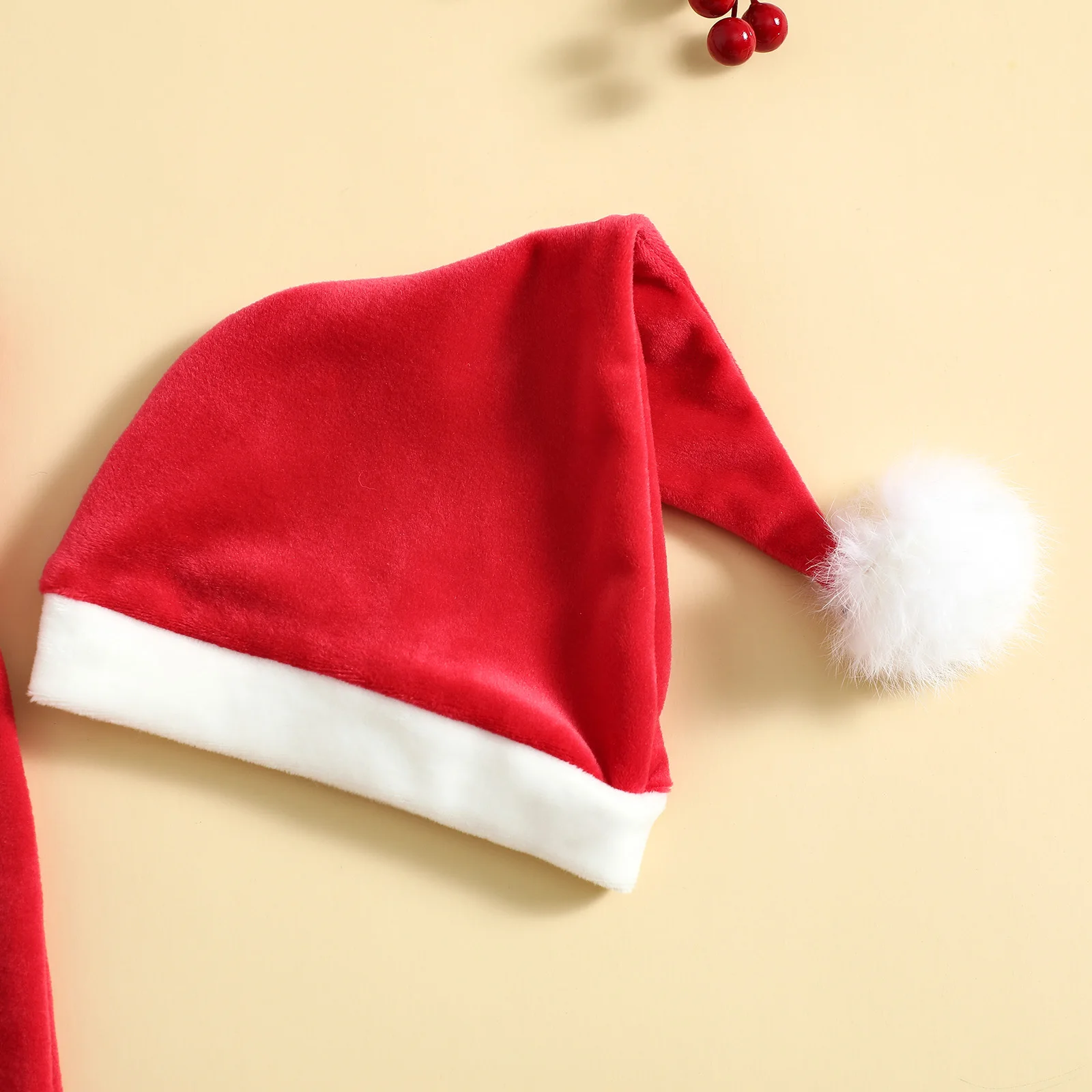 FOCUSNORM 1-5Y Yürüyor Çocuk Kız Noel Tulum 2 Renkler Katı Peluş Top Püskül Kolsuz Sling Flare Pantolon Romper Şapka