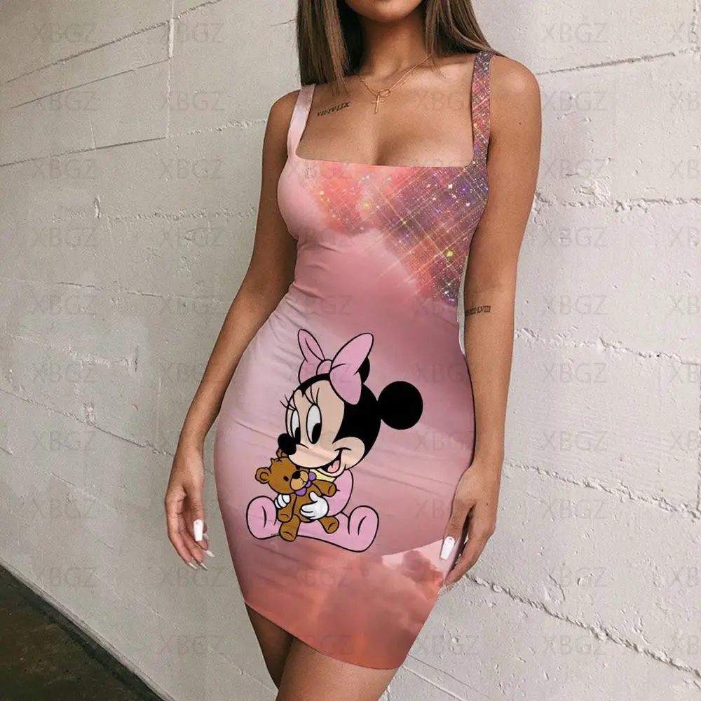 Şık ve Zarif Kadın Elbise Disney Minnie Mouse Abiye Sling Seksi Mini Baskı Parti Moda Balo Mickey Yaz 2022 Y2k