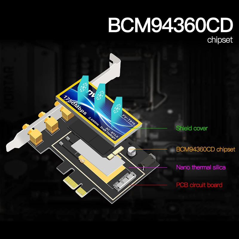 fenvi T919 1750 Mbps PCIe wifi adaptörü BCM94360CD macOS Hackintosh Bluetooth 4.0 802.11 ac 2.4 G / 5G Kablosuz Kart masaüstü bilgisayar