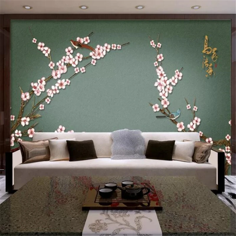 wellyu Özel duvar kağıdı 3d duvar kuş dili çiçek kalem erik Çin Обои arka plan duvar kağıtları ev dekor duvar 3d duvar kağıdı