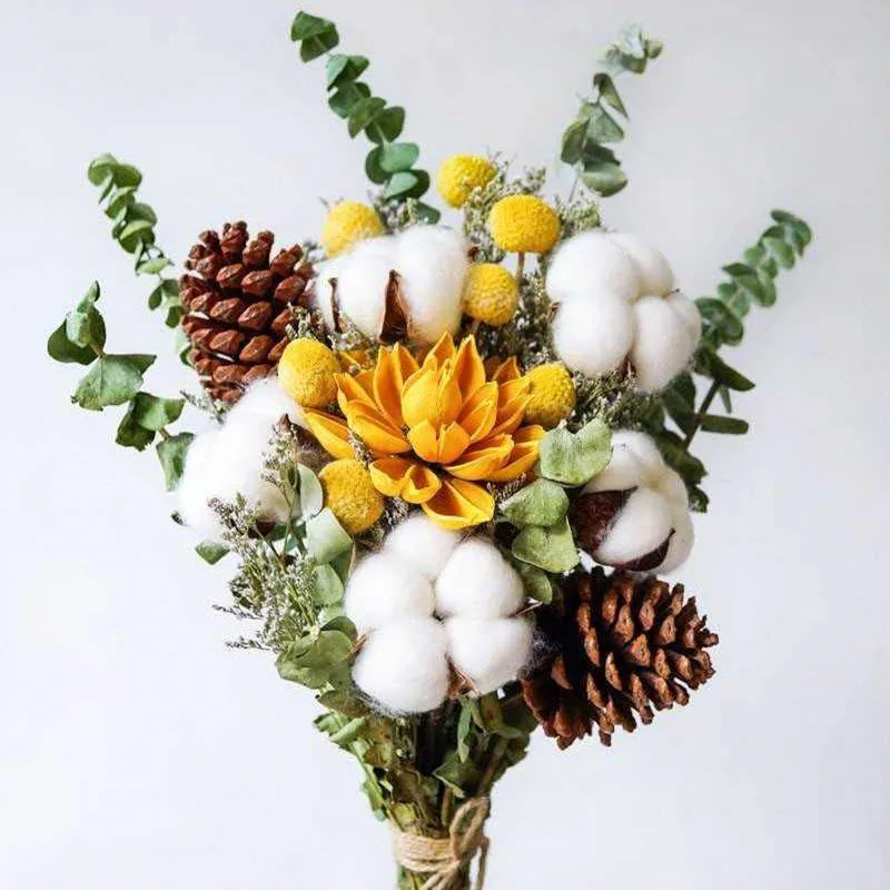 Doğal Kurutulmuş Pamuk Çiçekler Beyaz yapay çiçek Şube Ev Süsleme Düğün Gelin Tutun Buket Noel Parti Malzemeleri