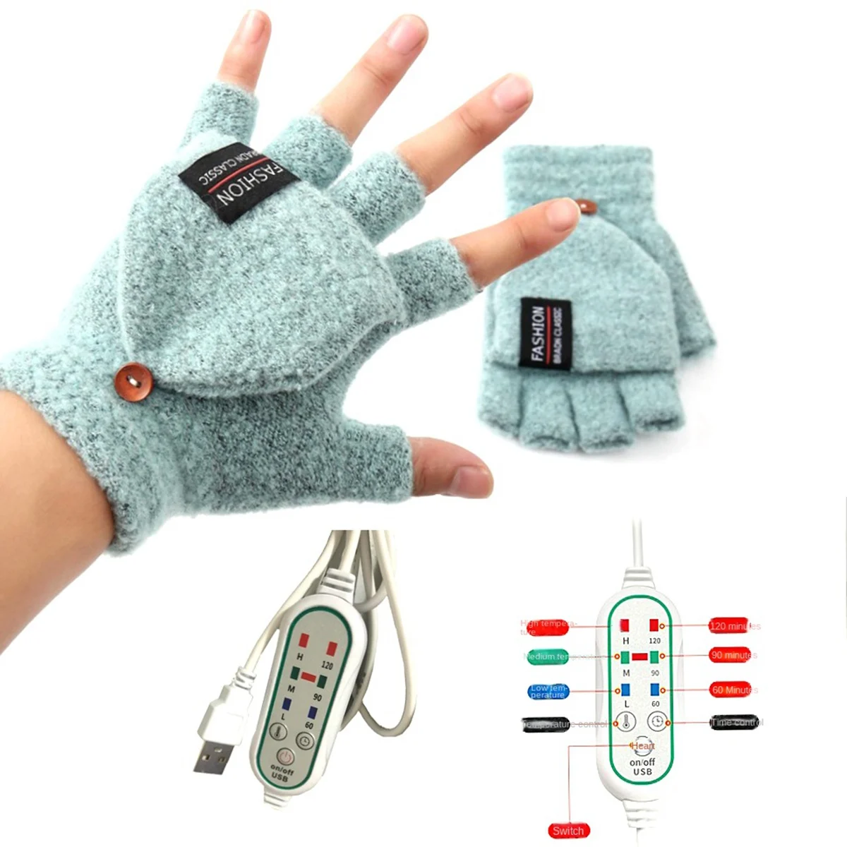 USB elektrikli ısıtmalı eldiven çift taraflı ısıtma eldivenleri şarj edilebilir su geçirmez ayarlanabilir sıcaklık, D
